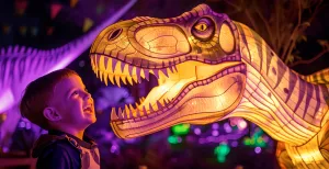 Spelen en speuren tussen levensgrote dinosaurussen Schrik niet als je tijdens de DinoExpeditie ineens oog in oog met een dino staat! Foto: Vliegveld Twenthe