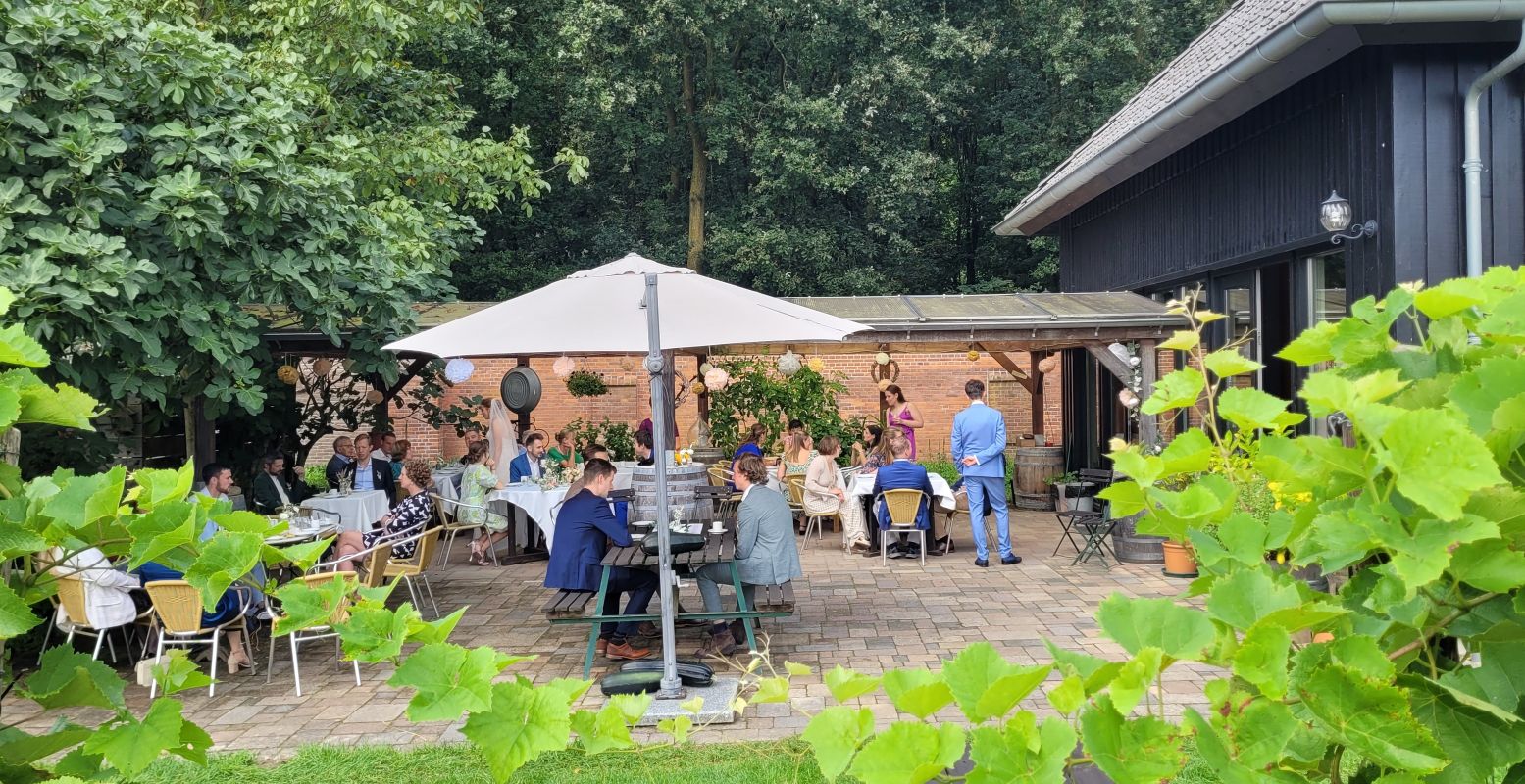 En na de rondleiding lekker wijnen op het terras! Foto: Domein Hof te Dieren