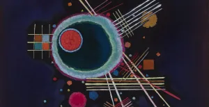 Tussen hemel en oorlog Tijdens de tentoonstelling Tussen hemel en oorlog bekijk je ook werk van Kandiski. Beeld: © Wassily Kandinsky, detailfoto van Strahlenlinien, Collectie Museum Boijmans Van Beuningen Rotterdam